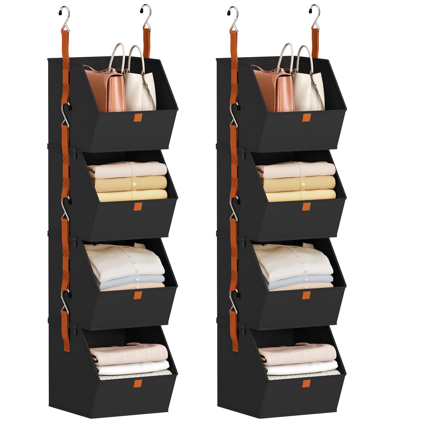 Homsorout Hanging Closet Organizer 4 Tier - Clothes Hanging Shelves, Space-Saving Closet System, Fabric Storage Bins Bedroom Organization, Collapsible Baskets for Home, Dorm, Rv, Beige