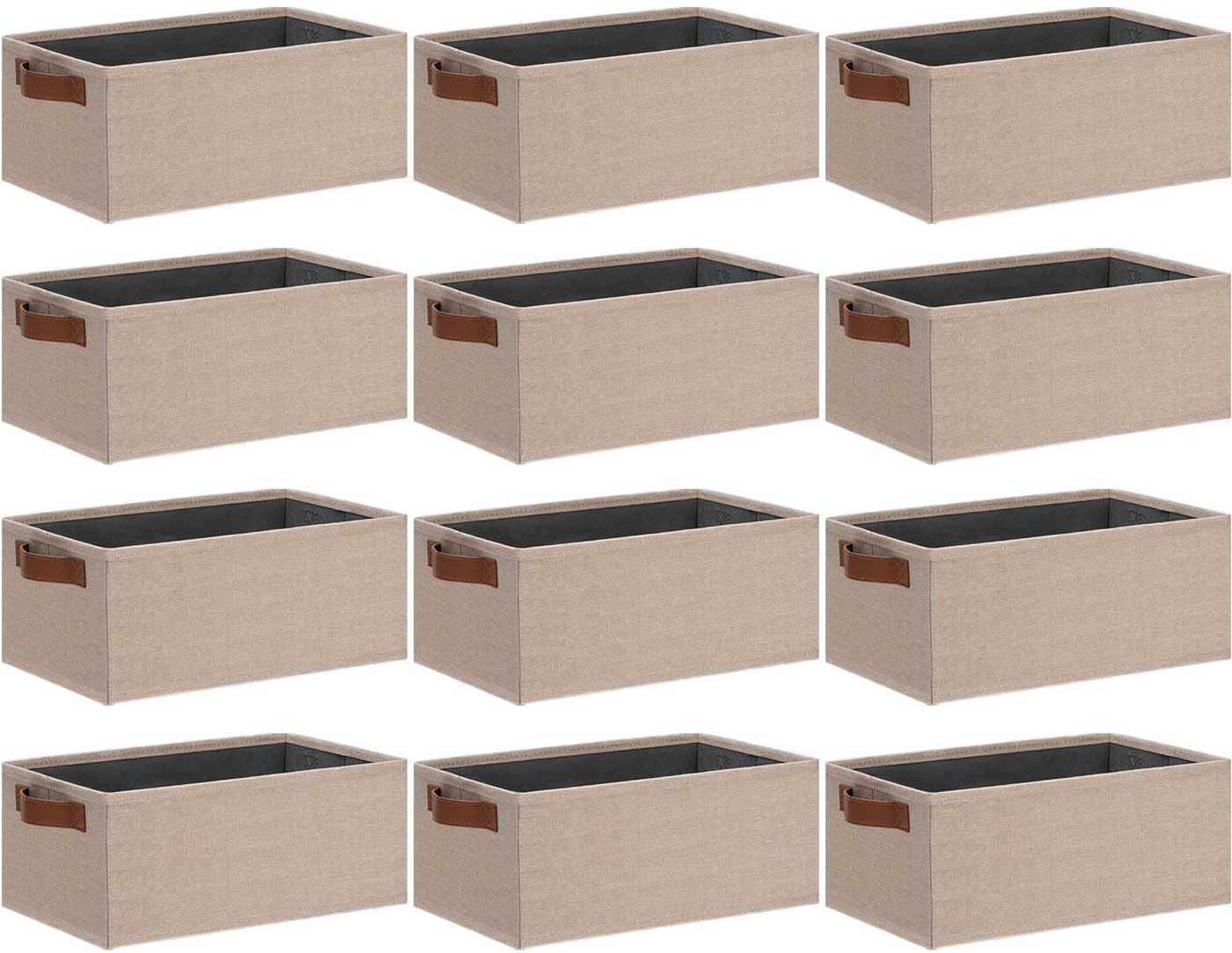 GhvyenntteS Storage Baskets for Organizing, Fabric Storage Bins with Leather H&les, Foldable Rectangular Storage Baskets for Shelves, Closets, Home, Office(Black/White, 6 Pack)11.8X7.9X5.1 in