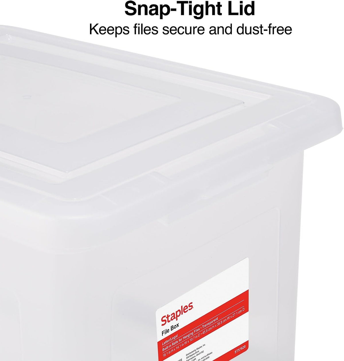Staples Hanging File Folder Box, Storage Bin Organizer, Snap Lid, Clear