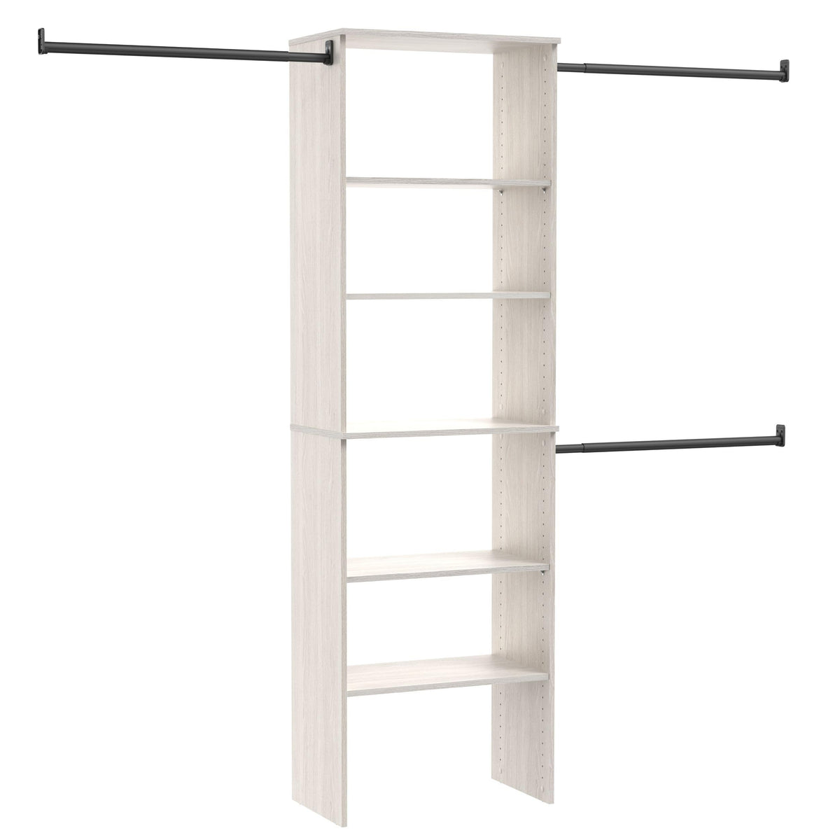ClosetMaid SuiteSymphony Wood Closet Organizer System, 25-Inch Starter Kit with Tower and 3 Hang Rods and Shelving, Adjustable Shelves, Customizable Insert, Reach-in or Walk-in Closets, Pure White
