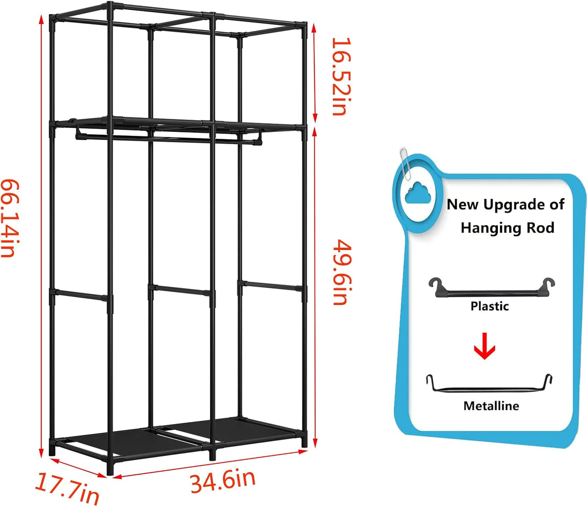 SORCEDAS Wardrobe Closet with Hanging Rods and Shelves for Clothes Storage