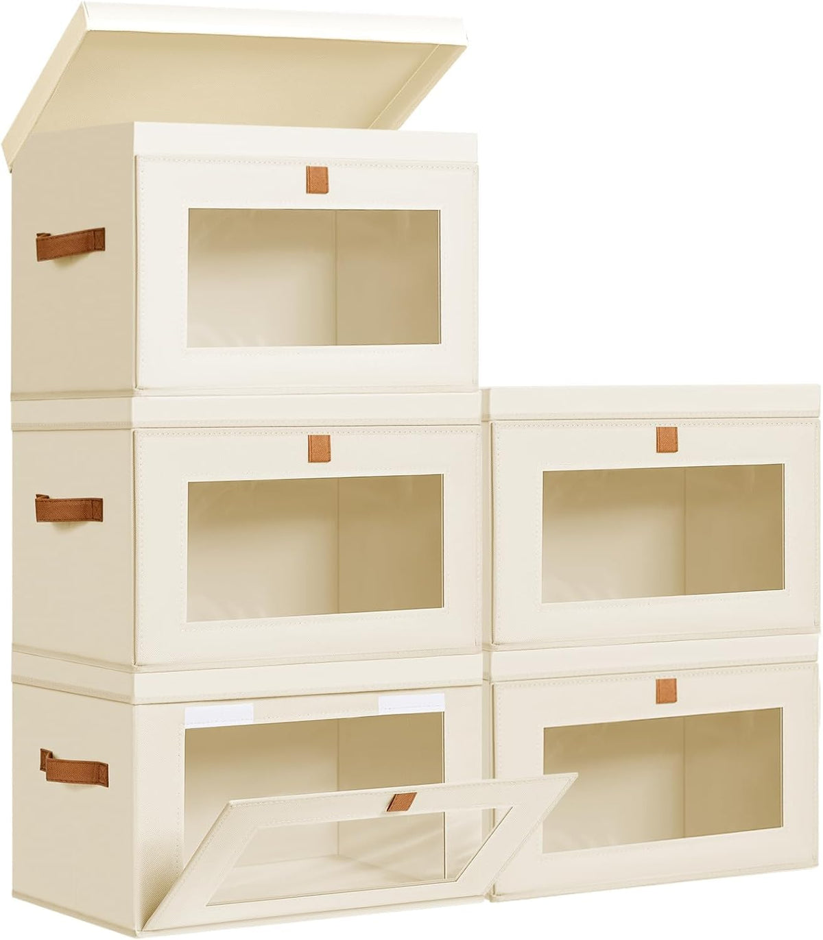 DIMJ Storage Bins with Lids - 4 Pack Large Fabric Closet Organizer with Window & Handles, Collapsible Decorative Storage Boxes for Shelves Under Bed, Books Clothes Blankets Sweaters Organization