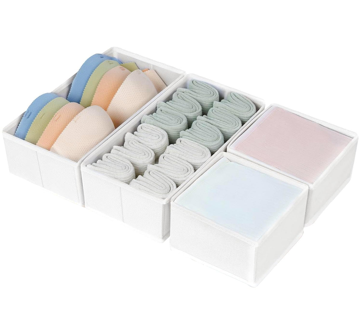 DIMJ Drawer Organizers Clothes, Dresser Organizer Bins for Baby Clothes,Underwear and Sock, Fabric Closet Organization and Storage Boxs, Drawer Dividers for Nursery, Clothing, Tie - 4 Pack, Beige