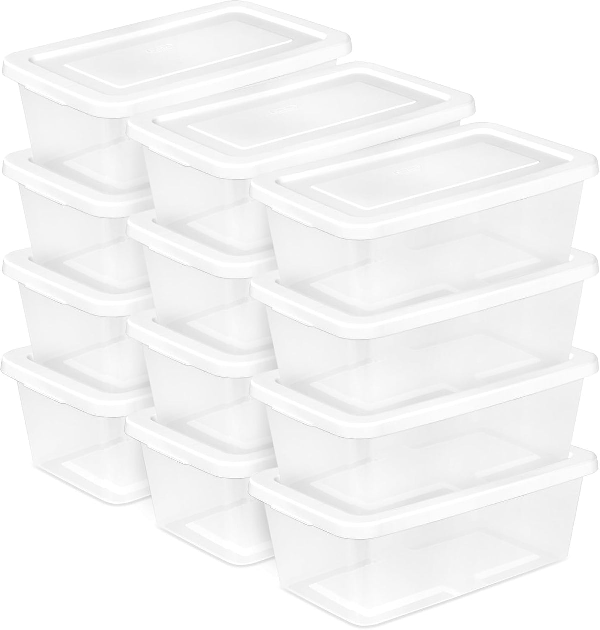 Sterilite Storage Boxes, Stackable Clear Plastic Bins, 6 Quart, 12-Pack