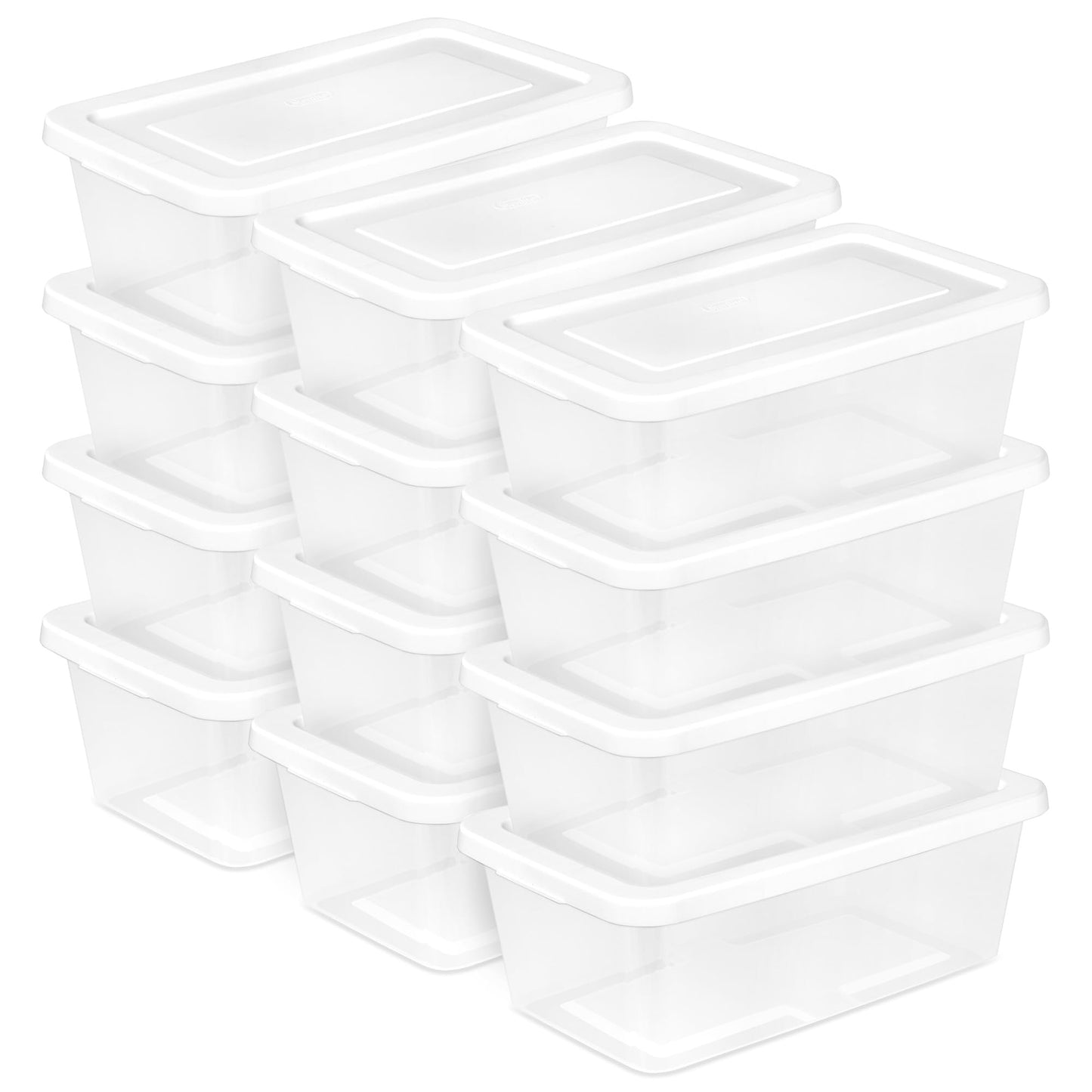 Sterilite Storage Boxes, Stackable Clear Plastic Bins, 6 Quart, 12-Pack