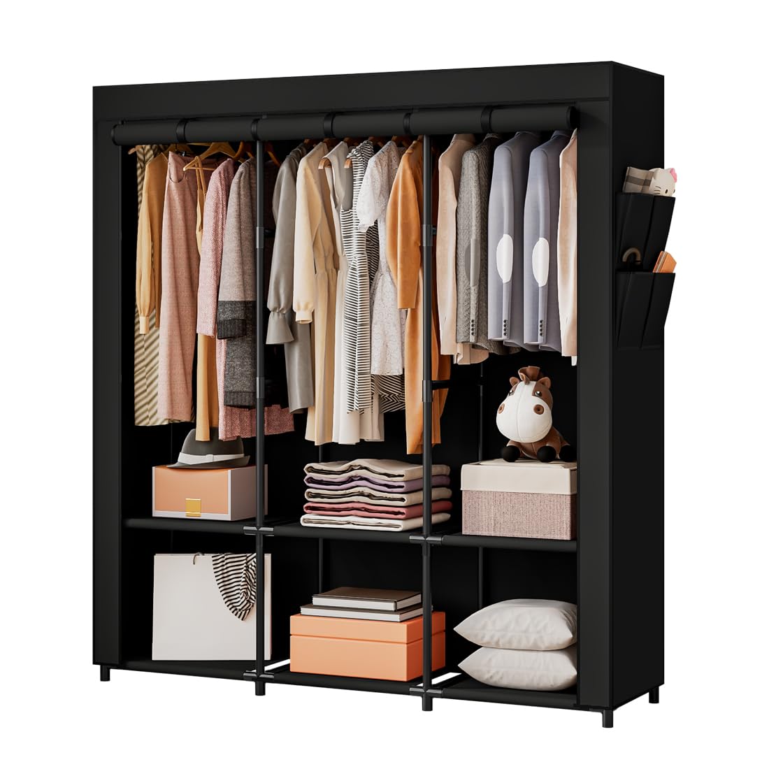 SORCEDAS Wardrobe Closet with Hanging Rods and Shelves for Clothes Storage