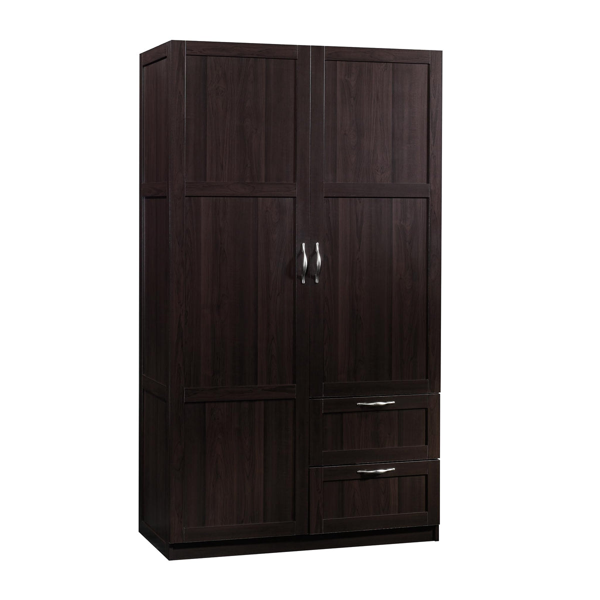 Sauder Select Multipurpose Bedroom Armoire Wardrobe Closet Pantry Storage Cabinet with Storage Drawers and Hanging Rail, in Soft White finish