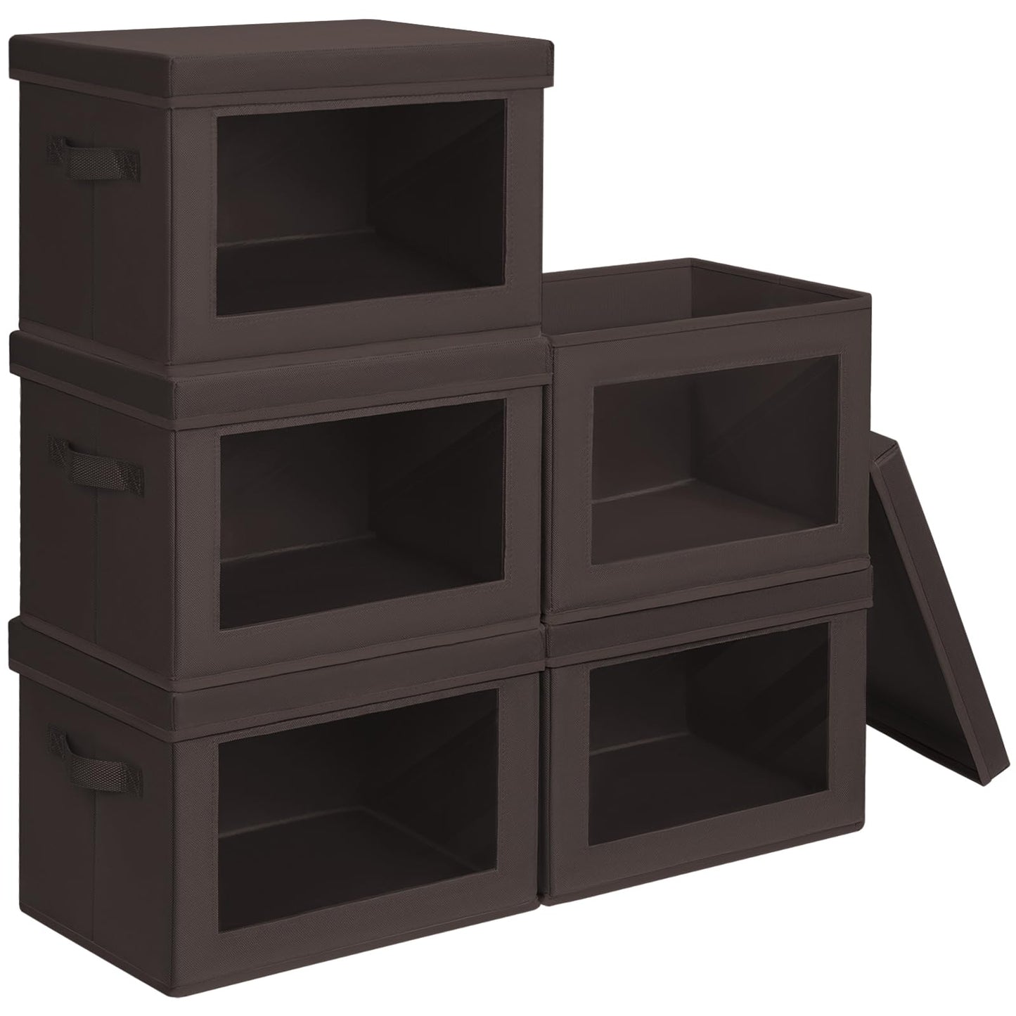 Homsorout Storage Bins with Lids - Fabric Storage Boxe with Window, Collapsible Closet Organizers with Handles, 3 Pack Decorative Bin, Home Cubes Baskets for Clothes, Hat, Books, Dark Grey