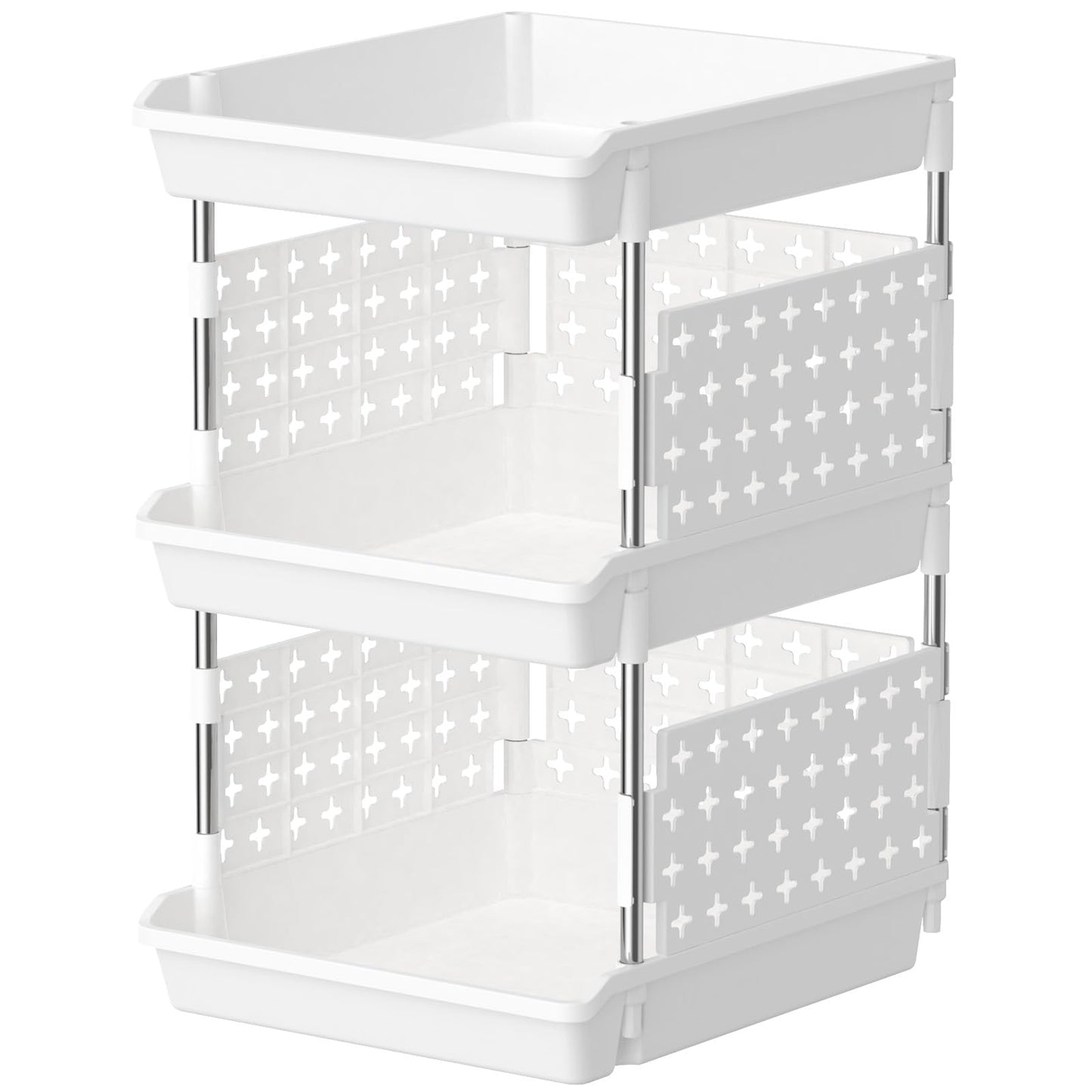 Lifewit Plastic Stackable Storage Baskets, 4 Tier Stacking Bins for Food and Clothes, Multifunctional Organizer for RV, Kitchen, Playroom, Pantry and Bathroom, 13.8"D x 11.8"W x 28.3"H, 1 Pack, White