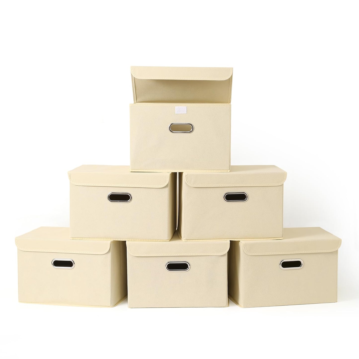Linen Fabric Foldable Collapsible Storage Cube Bin Organizer Basket Fabric Storage Bins with Lid, Leather Handles, Removable Divider for Home, Closet,Navy Blue 3Pcs