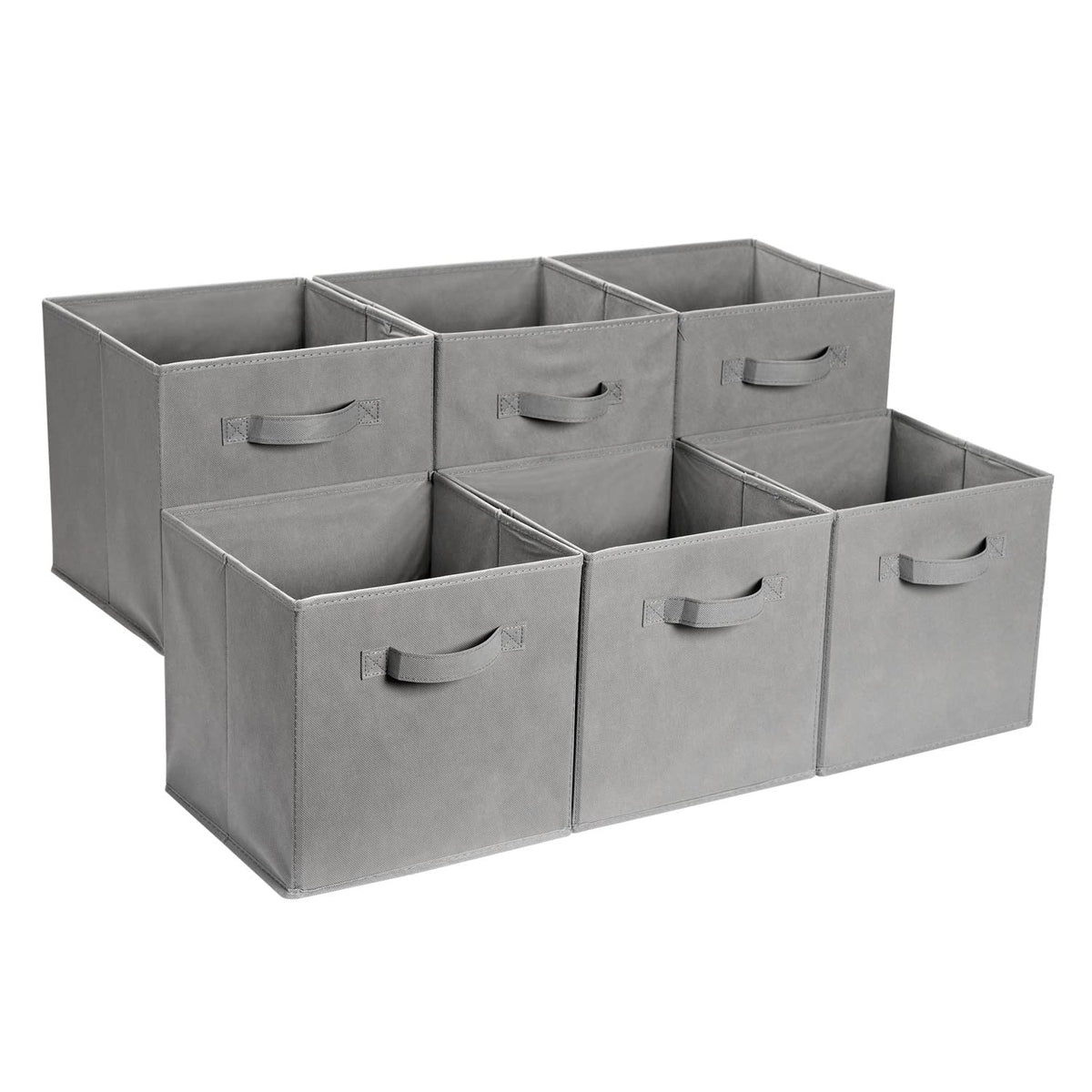 Amazon Basics Collapsible Fabric Storage Cubes Organizer with Handles, Sturdy Storage Bins for Organization, 10.5" x 10.5" x 11", Beige, 6-Pack