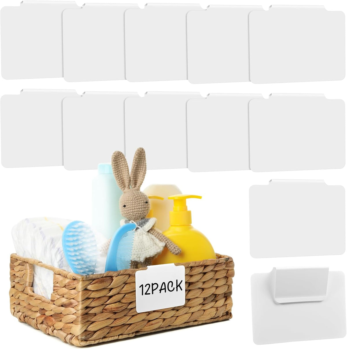 12pcs White Basket Labels Removable PVC Labels