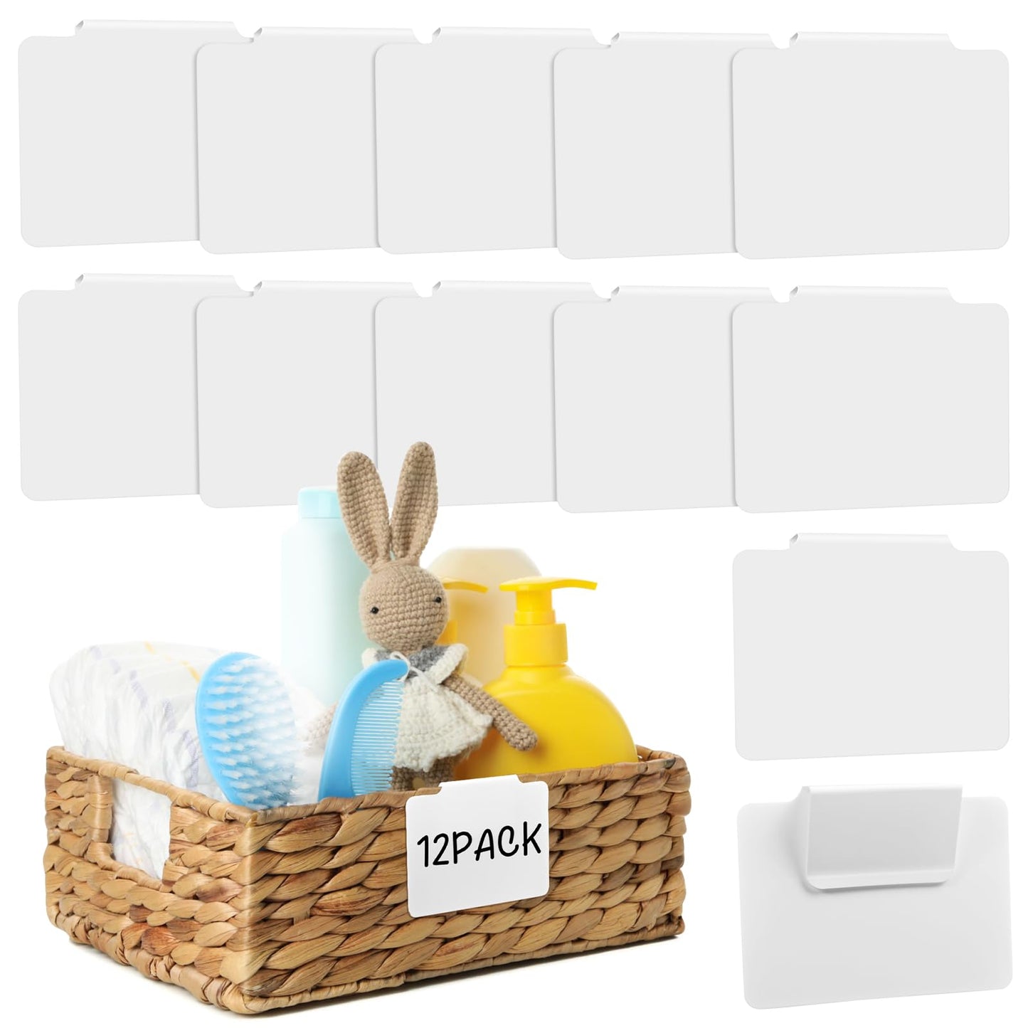 12pcs White Basket Labels Removable PVC Labels