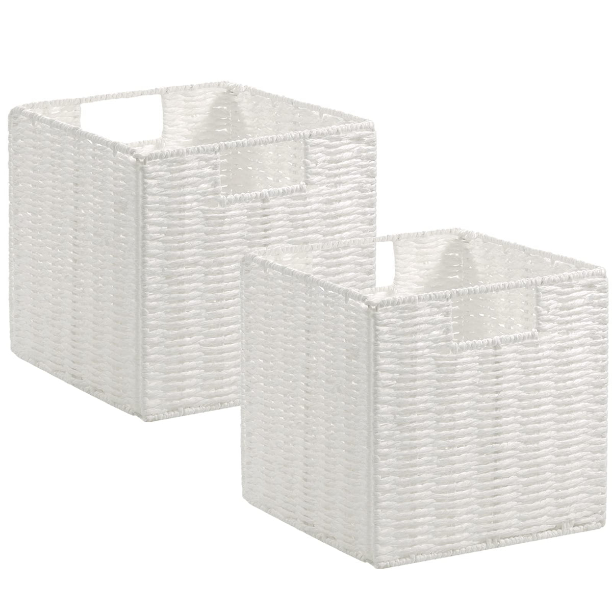 Vagusicc Wicker Storage Basket, Set of 2 Hand-Woven Storage Baskets for Shelves, Foldable Cube Storage Baskets Bins with Handles, 9 inch Small Wicker Baskets for Organizing Pantry Bedroom, Brown