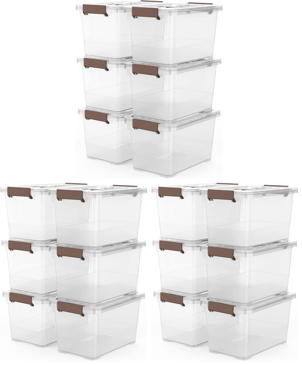 WYT 6-Pack Clear 7 Quart Storage Latch Box/Bins, Plastic Stackable Latching Box with Brown Handle and Lid, Multi-Purpose, 7 Litre