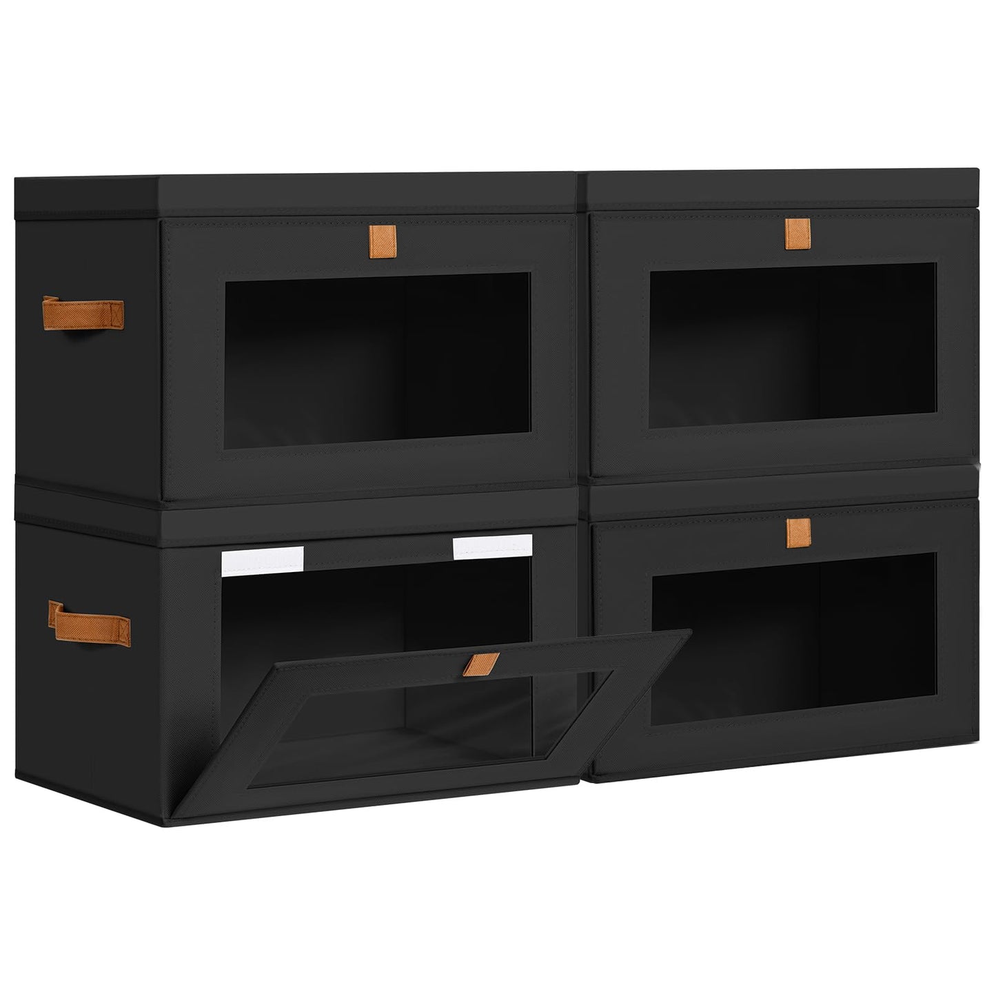 DIMJ Storage Bins with Lids - 4 Pack Large Fabric Closet Organizer with Window & Handles, Collapsible Decorative Storage Boxes for Shelves Under Bed, Books Clothes Blankets Sweaters Organization