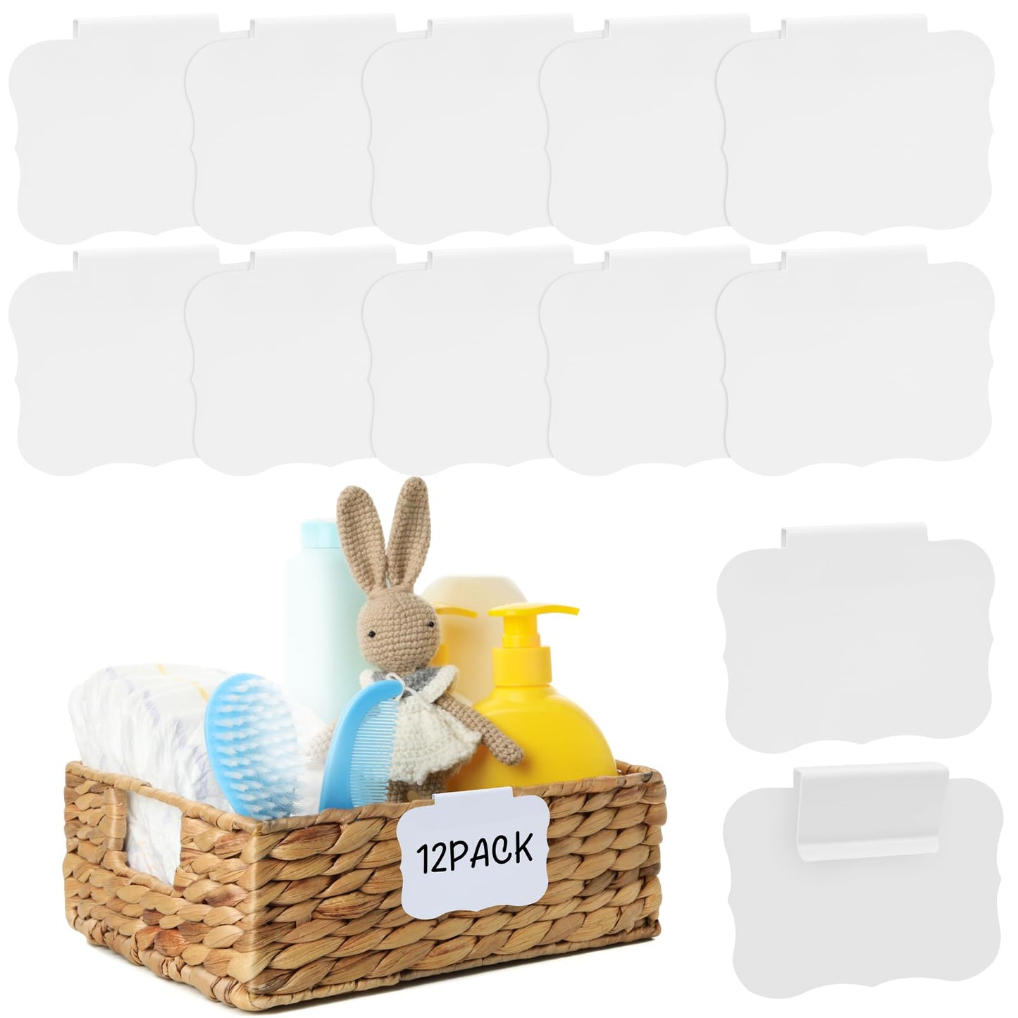 12pcs White Basket Labels Removable PVC Labels