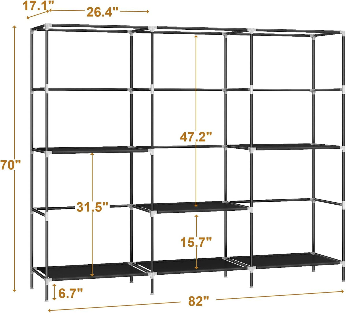 MOGELAFOO 83" Portable Wardrobe Closet for Bedroom, Freestanding Clothes Rack Organizer with Dust Cover, 5 Hanging Rods & 6 Storage Shelves, Black