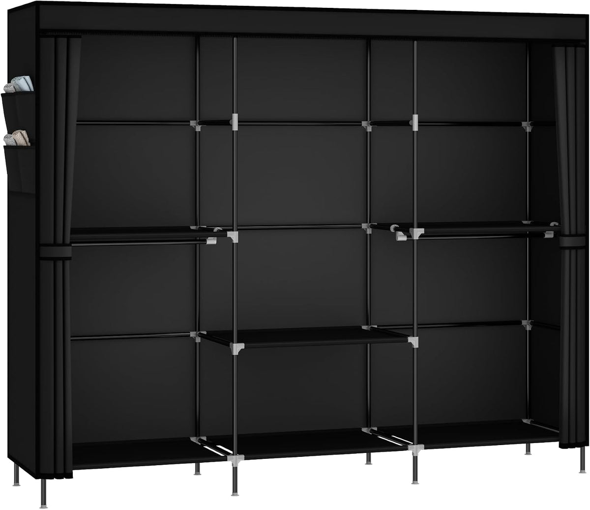MOGELAFOO 83" Portable Wardrobe Closet for Bedroom, Freestanding Clothes Rack Organizer with Dust Cover, 5 Hanging Rods & 6 Storage Shelves, Black