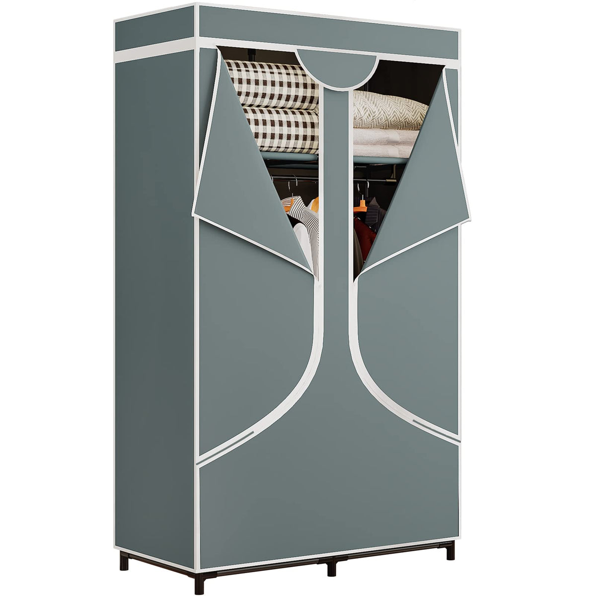 SORCEDAS Wardrobe Closet with Hanging Rods and Shelves for Clothes Storage