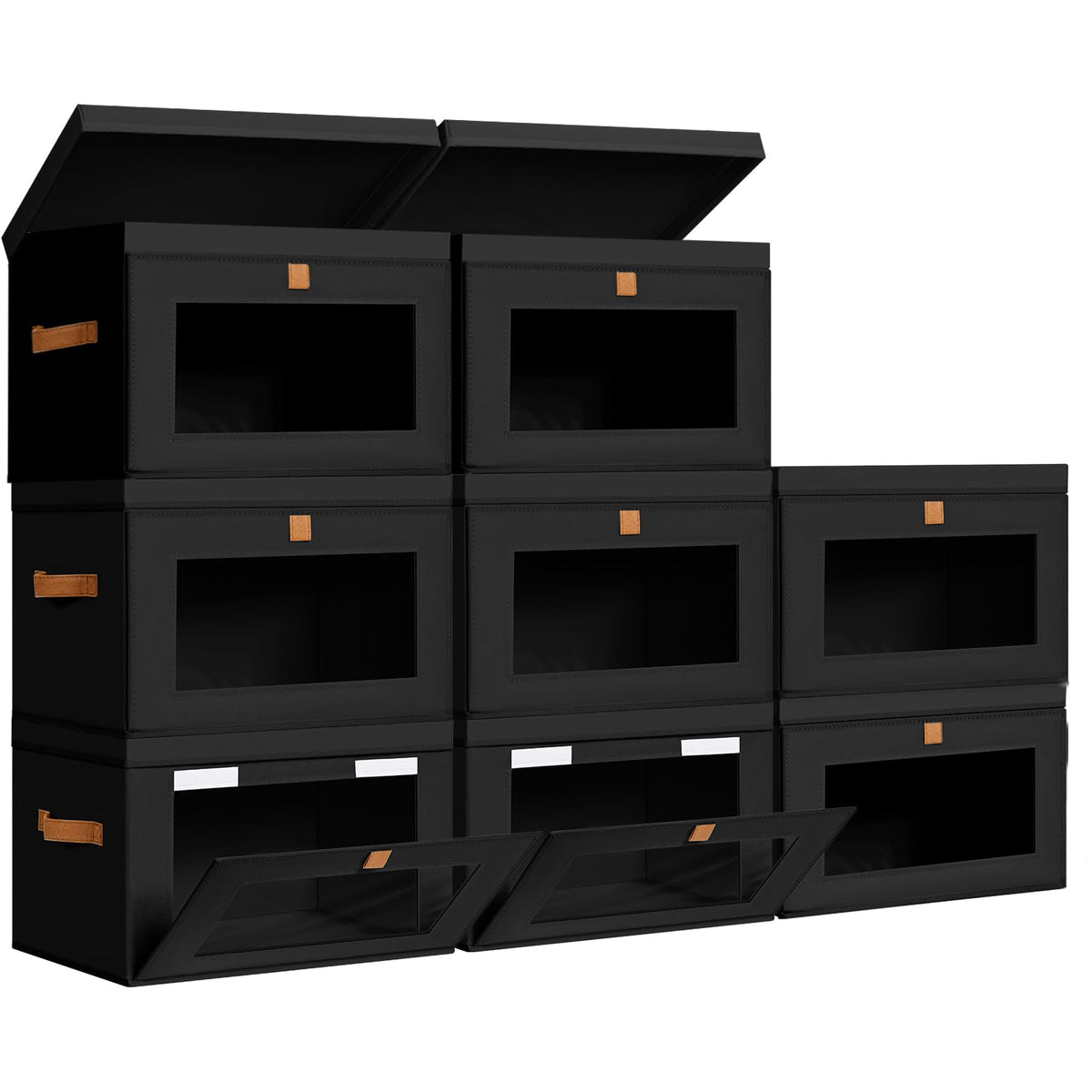 DIMJ Storage Bins with Lids - 4 Pack Large Fabric Closet Organizer with Window & Handles, Collapsible Decorative Storage Boxes for Shelves Under Bed, Books Clothes Blankets Sweaters Organization