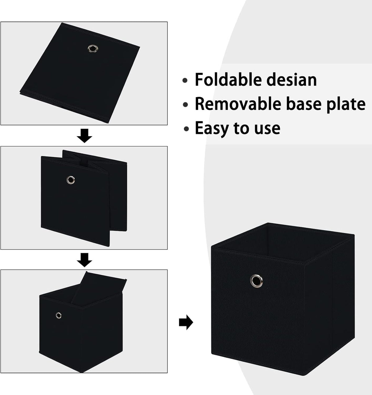 Black Foldable Storage Cubes Bins ,11 Inch Cloth Storage Cube Fabric Storage Box Cubes Organizer Baskets with Handles for Home Organizer Set of 3 (Black)