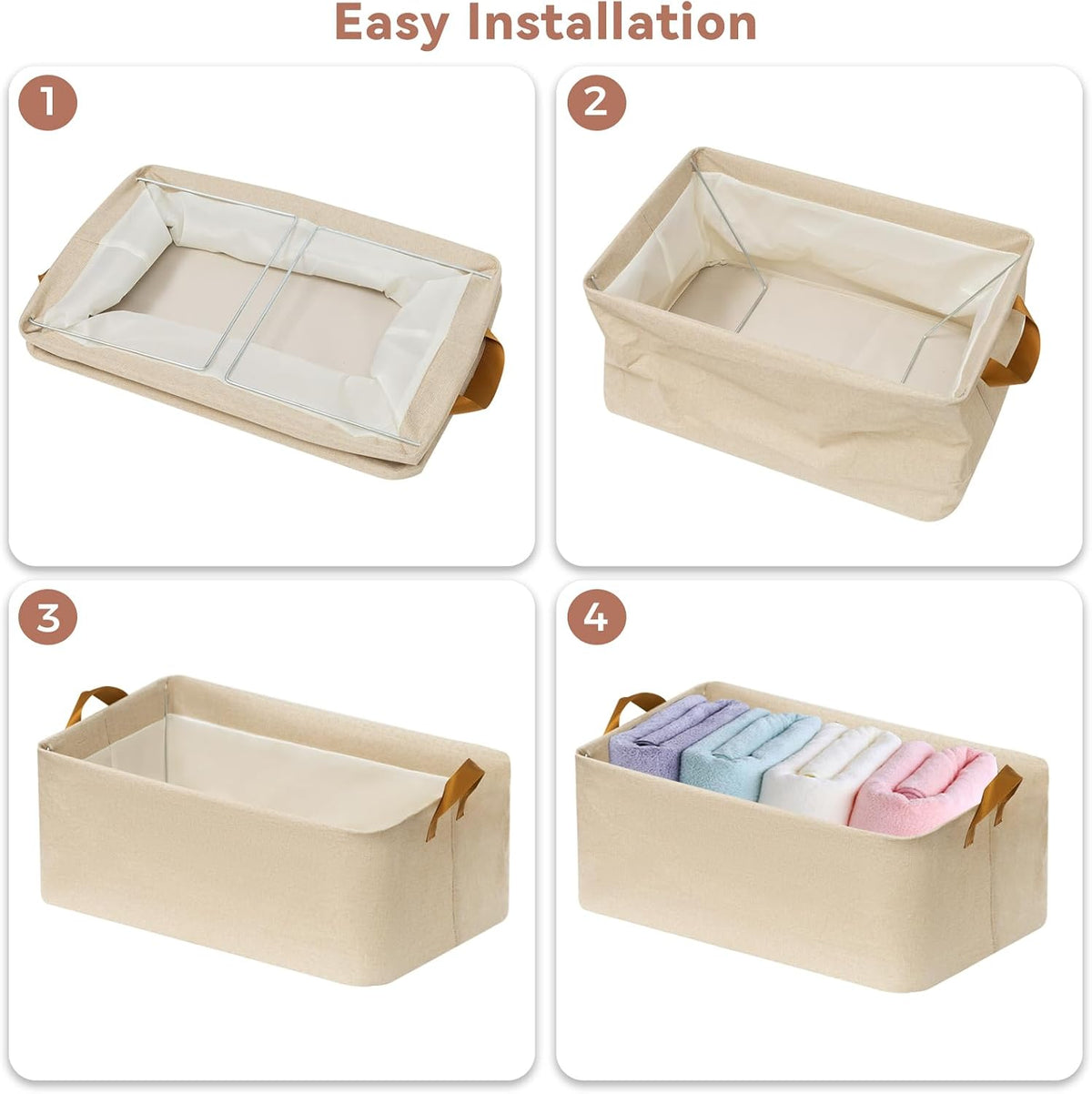 SNWDN 6 Pack Closet Cloth Storage Bins with Handles (Beige 15''L x 10.2''W x 8.2''H)