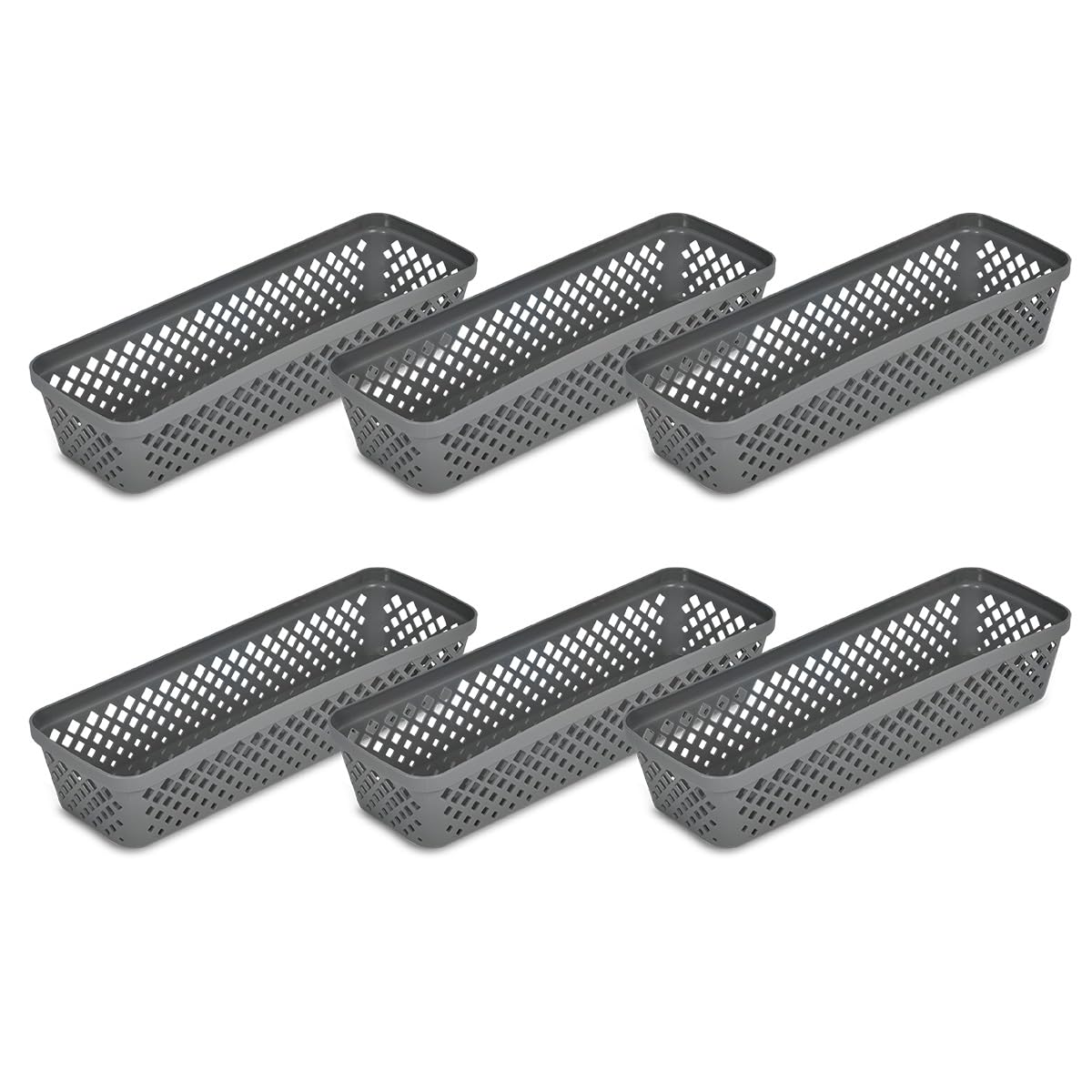 Glad Plastic Storage Basket Set - Multipurpose Drawer Trays, Kitchen Pantry Containers, and Bathroom Bins - 6 Pack Medium Organizers, Grey