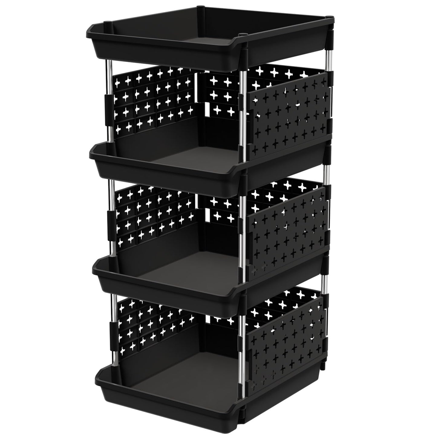 Lifewit Plastic Stackable Storage Baskets, 4 Tier Stacking Bins for Food and Clothes, Multifunctional Organizer for RV, Kitchen, Playroom, Pantry and Bathroom, 13.8"D x 11.8"W x 28.3"H, 1 Pack, White