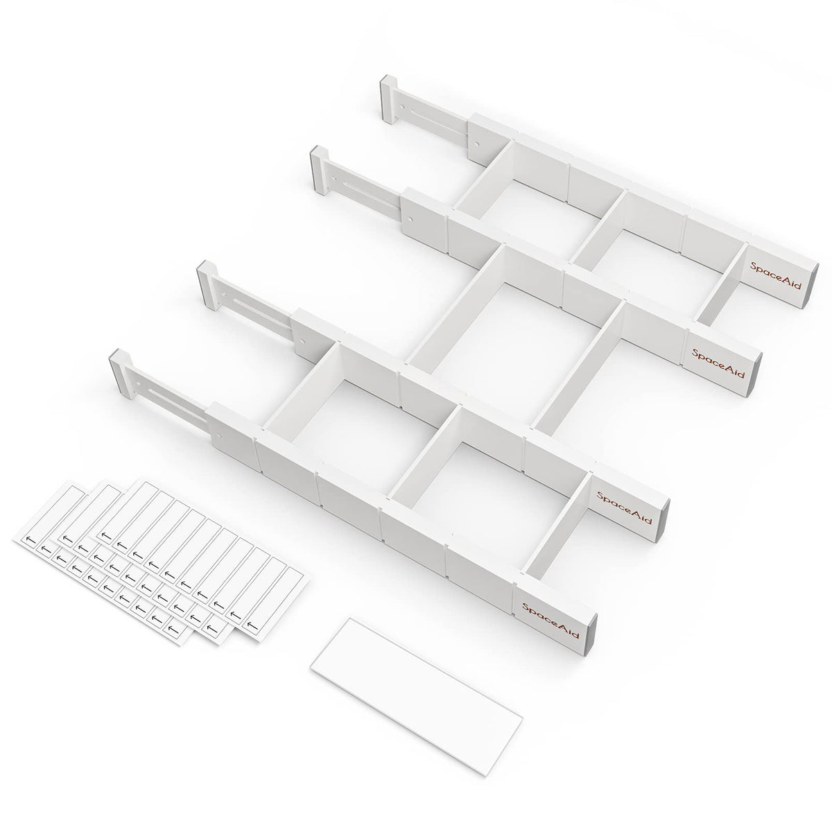 SpaceAid Bamboo Drawer Dividers with Inserts and Labels, Kitchen Adjustable Drawer Organizers, Expandable Organization for Home, Office, Dressers, 4 Dividers with 9 Inserts (17"-22" Natural)