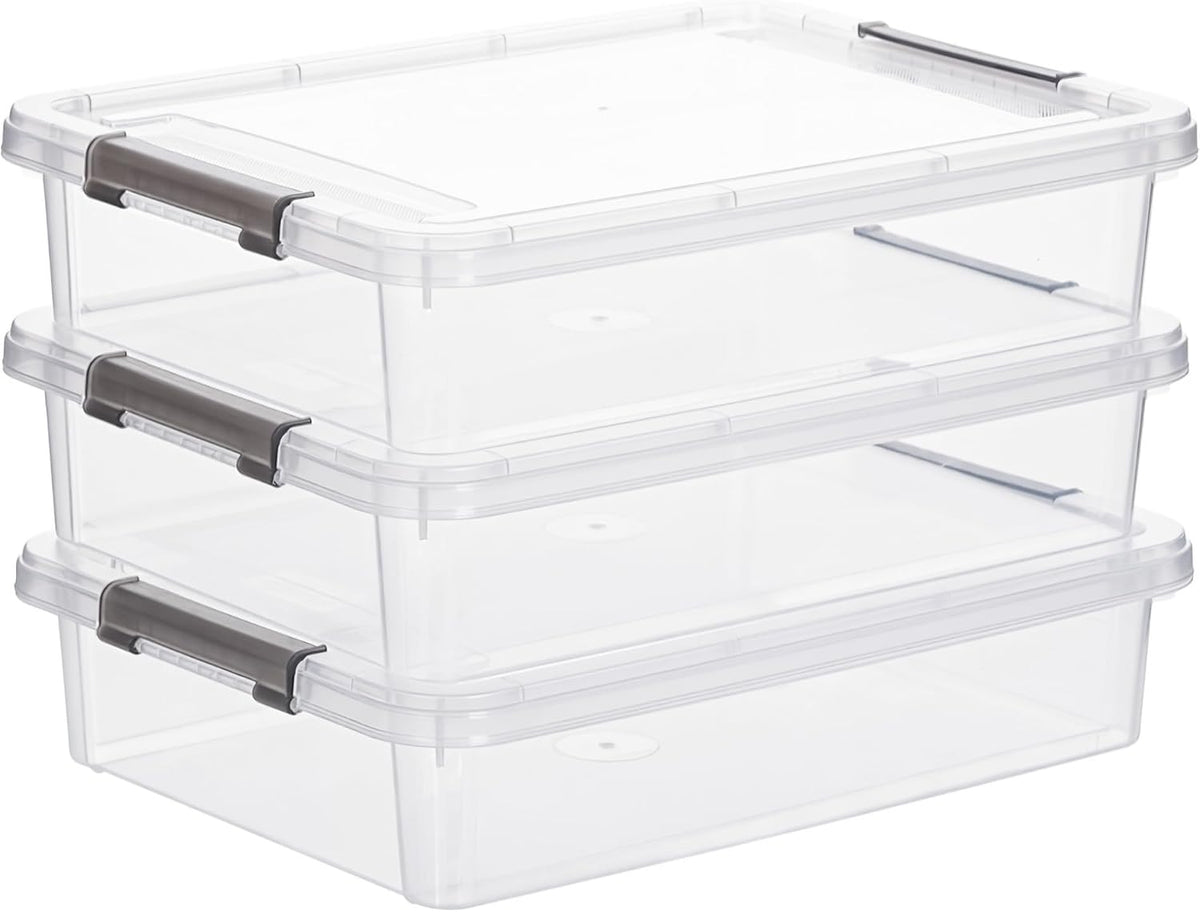 Citylife 3PC Storage Bins with Lids, Stackable Plastic Box, Paper Storage