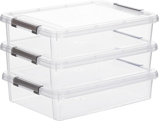 Citylife 3PC Storage Bins with Lids, Stackable Plastic Box, Paper Storage