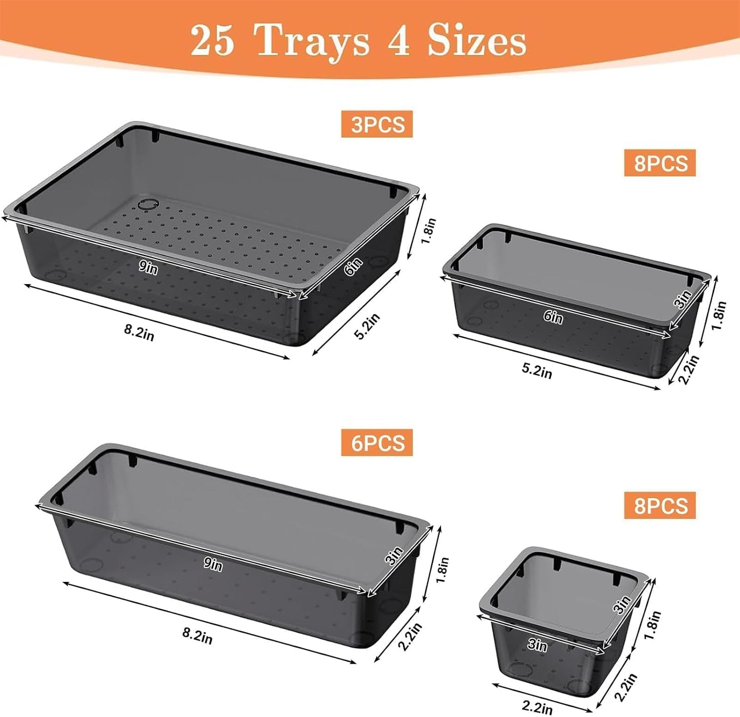25 PCS Plastic Drawer Organizer, Versatile Organizer Trays & storage Bins
