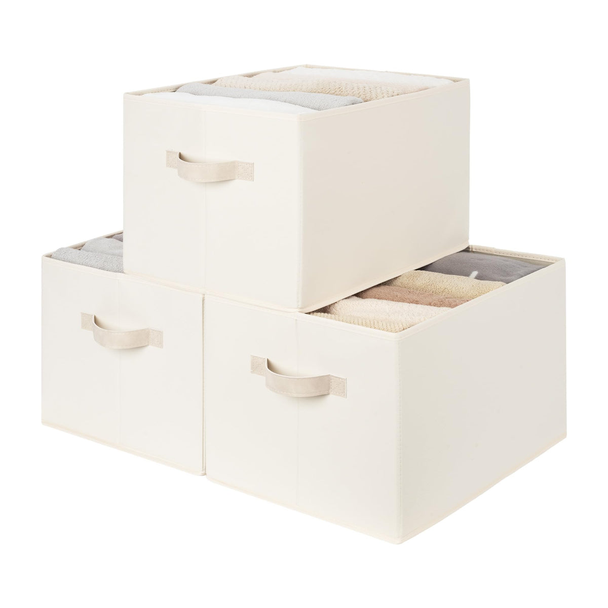 StorageWorks Closet Storage Bins, Beige, 3-Pack, Large