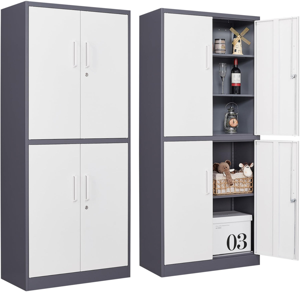 Wide & Deep Metal Storage Cabinet with Hanging Rod,Black Broom Closet Storage Cabinet with Lock,72" Tall Wardrobe Cabinets with Doors and Shelves,Locking Steel Tool Cabinets for Home,Office,Garage