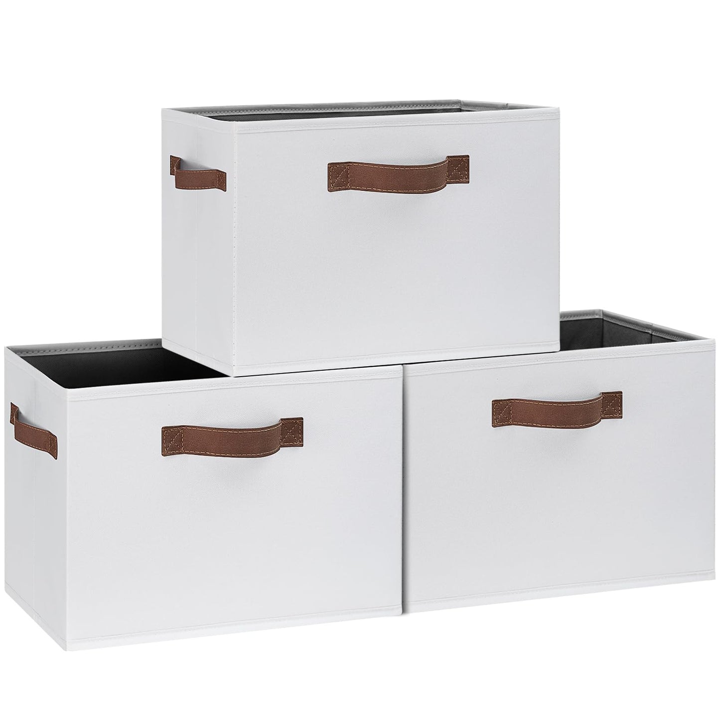GhvyenntteS Large Fabric Storage Bins with 3 Handles, 15x11x9.6 Inch Storage Baskets for Shelves, Foldable Closet Storage Bins for Shelves, Closet Organizers and Storage Boxes 3 Pack