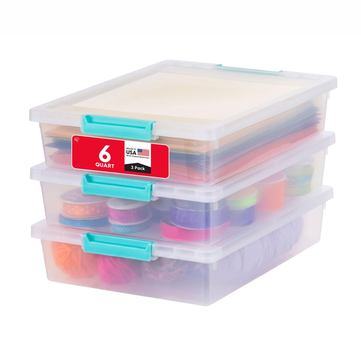 IRIS USA Storage Bins with Lids |Made in USA| 6 Qt - (4-Pack) - Clear