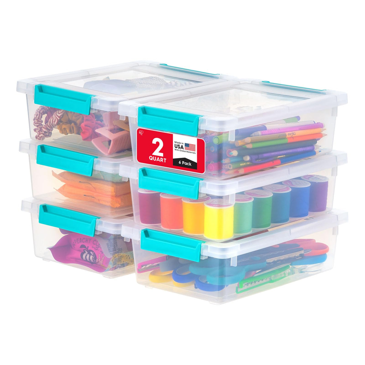 IRIS USA Storage Bins with Lids |Made in USA| 6 Qt - (4-Pack) - Clear