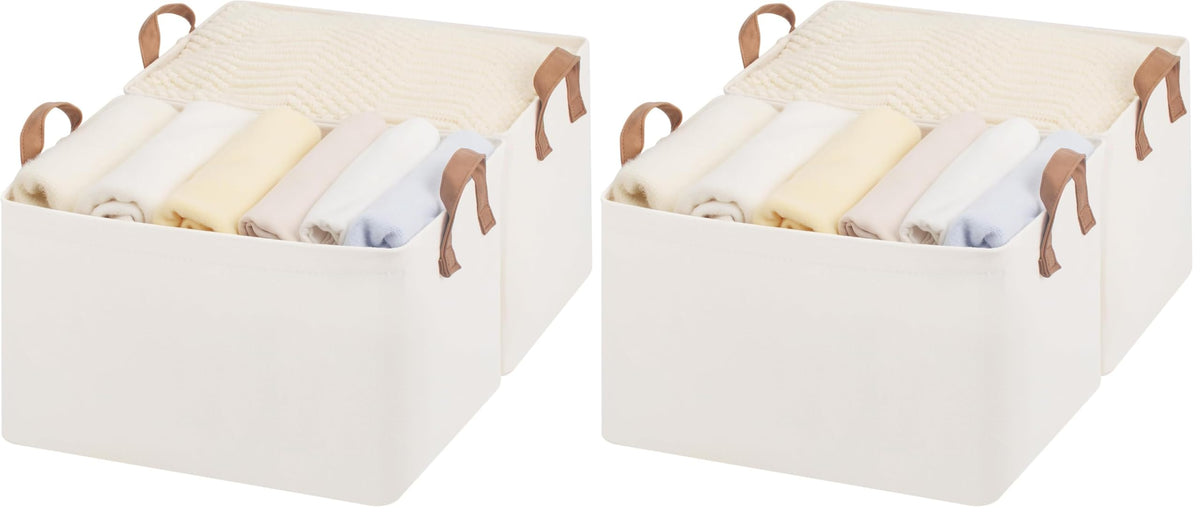 StorageWorks Fabric Storage Bins, Khaki and Beige Stripes, 2-Pack