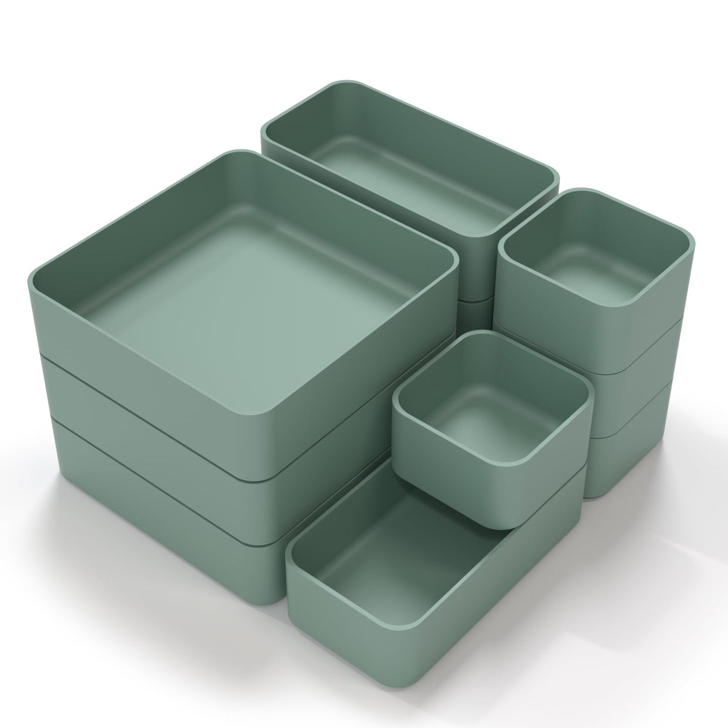 CHANCETSUI 11-Piece Stackable Drawer Organizer Set, Multi-size Desk Drawer Organizer Trays Vanity Storage Bins for Storing Makeup, Stationery, Utensils in Bathroom Dresser, Office and Kitchen