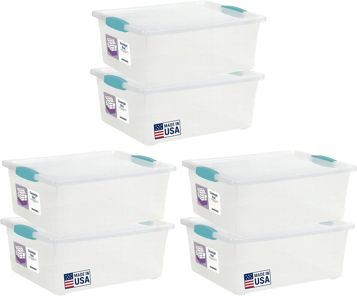 Tribello Plastic Storage Containers, 12 Qt, Clear with Lids, 2 Pack, Made in USA (Deep - 14 x 11 x 6)