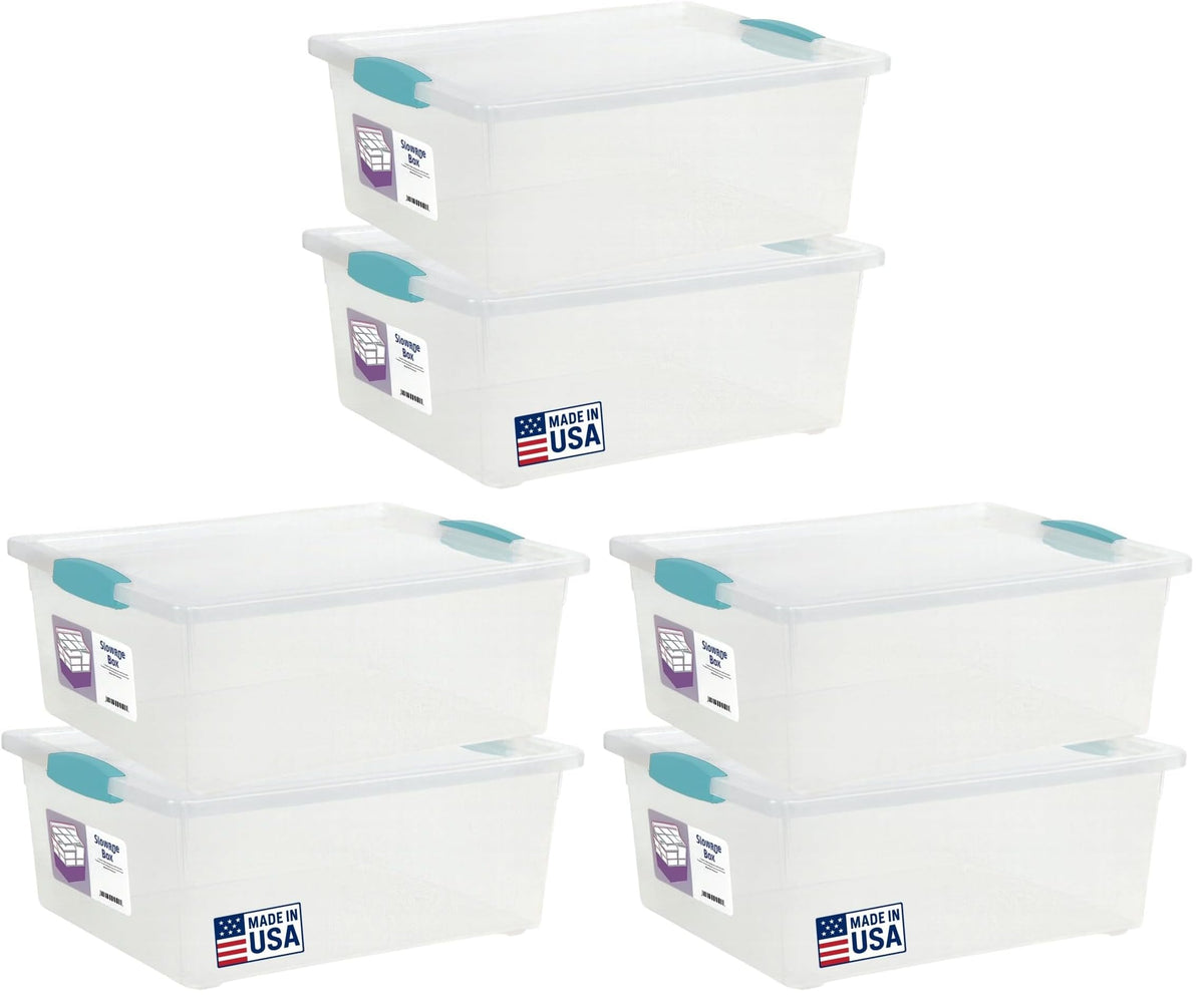 Tribello Plastic Storage Containers, 12 Qt, Clear with Lids, 2 Pack, Made in USA (Deep - 14 x 11 x 6)