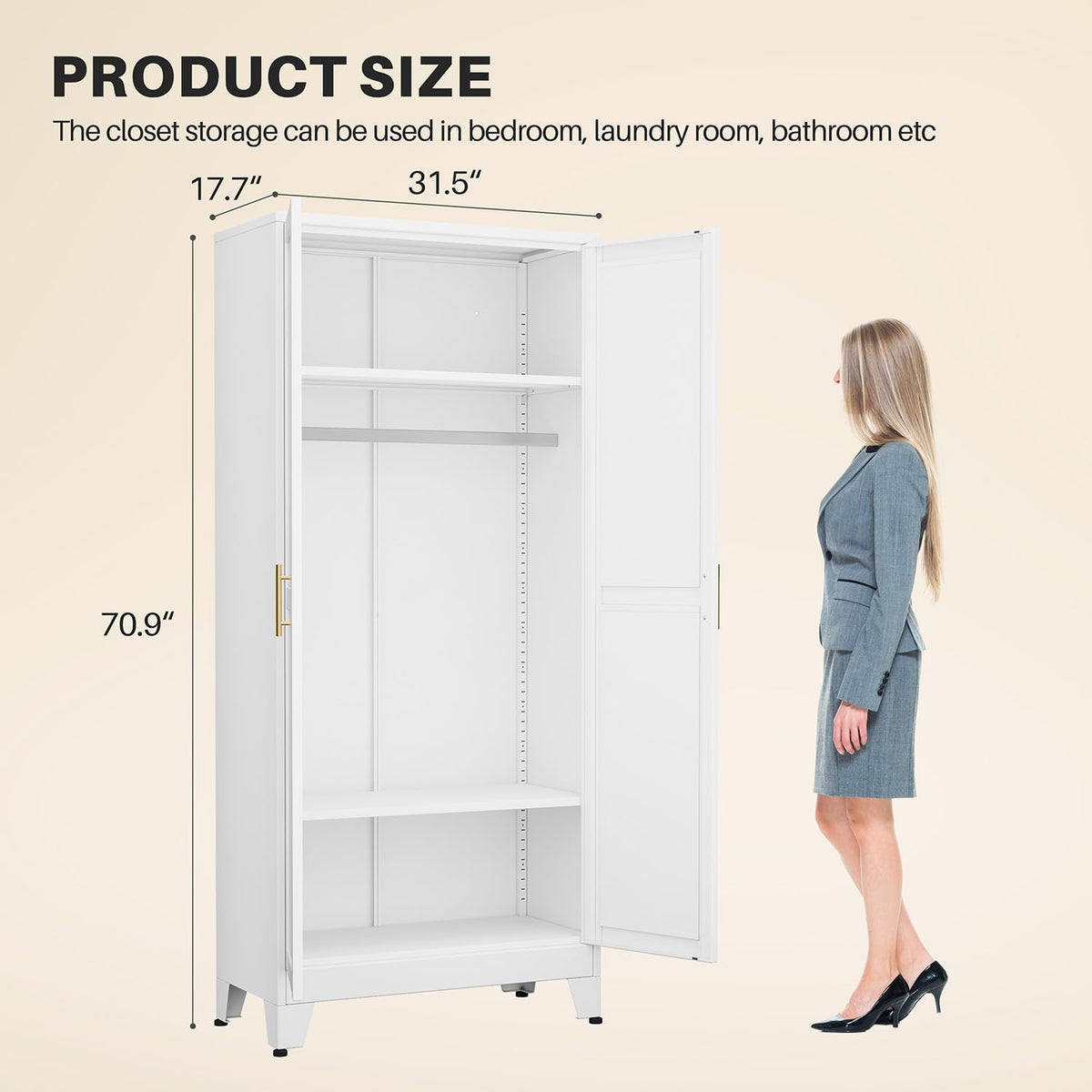 Metal Armoire Wardrobe Closet, 71" Clothing Storage Cabinet with Mirror