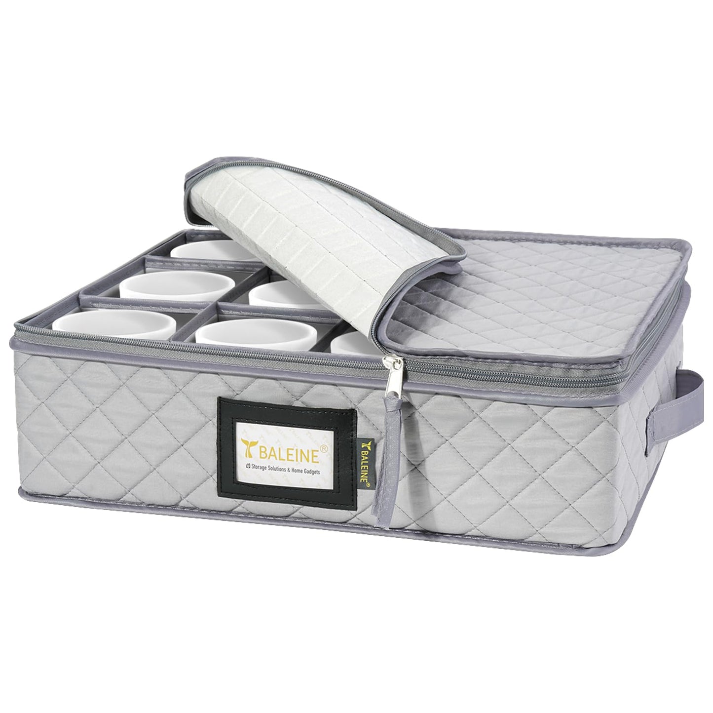 BALEINE China Storage Containers, Sturdy Quilted Wine Glass Storage, Plate Organizer with Carry Handles, Moving Boxes for Dishes, Cups, Mugs and Stemware (Plate Mug Combo, Soft Shell Cream)