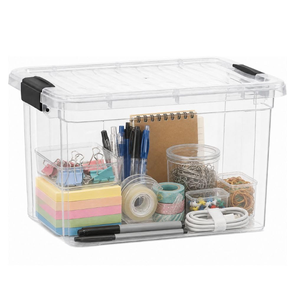 Superio 13.7 Quart Clear Plastic Storage Bin with Lid, Stackable Organizer Box, BPA-Free Storage Container for Home, Garage, School & Office, 1 Pack