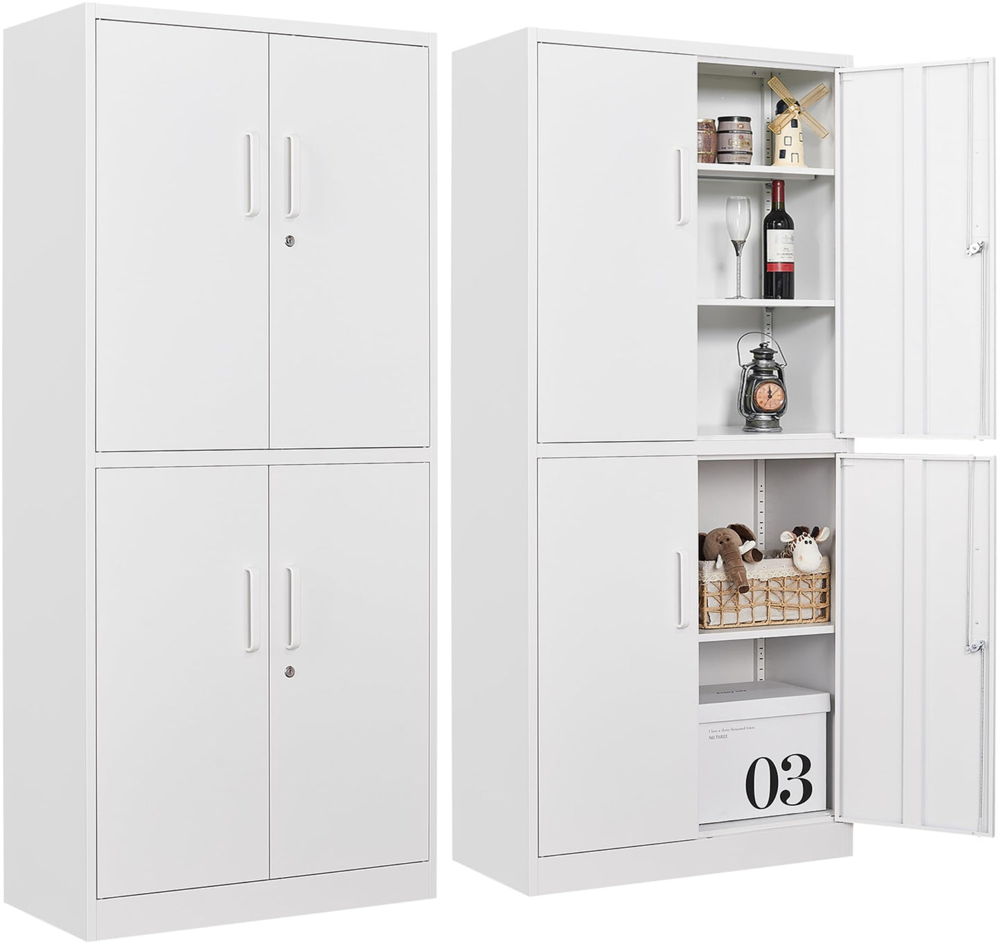 Wide & Deep Metal Storage Cabinet with Hanging Rod,Black Broom Closet Storage Cabinet with Lock,72" Tall Wardrobe Cabinets with Doors and Shelves,Locking Steel Tool Cabinets for Home,Office,Garage