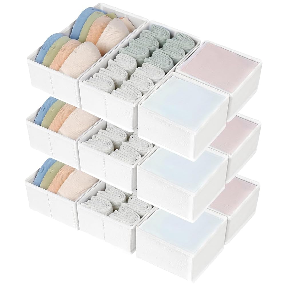 DIMJ Drawer Organizers Clothes, Dresser Organizer Bins for Baby Clothes,Underwear and Sock, Fabric Closet Organization and Storage Boxs, Drawer Dividers for Nursery, Clothing, Tie - 4 Pack, Beige