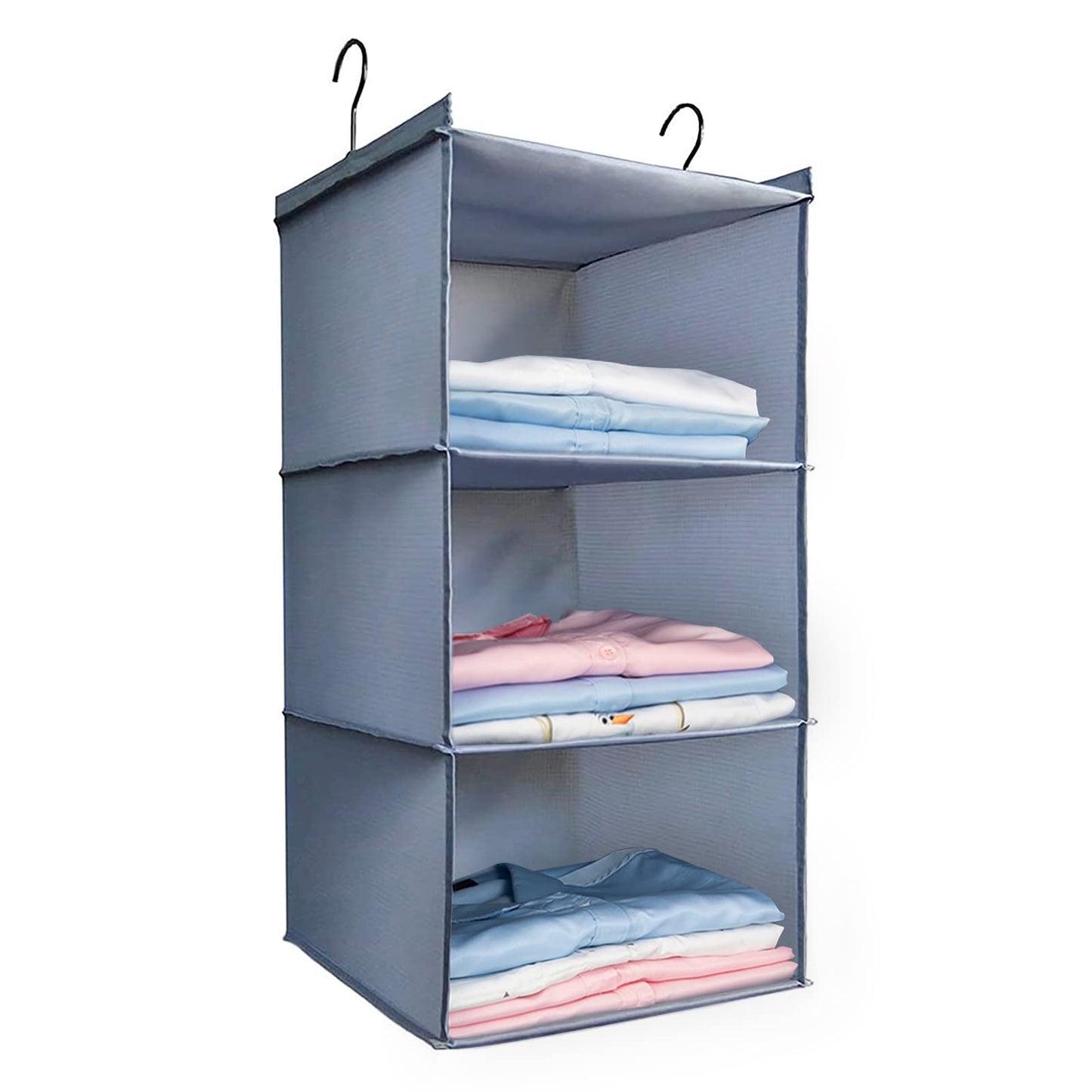 Hanging Closet Organizer 3-Shelf, Oxford Fabric Wardrobe Storage, Gray