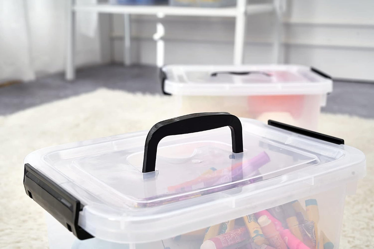 Clear Storage Latch Box/Bin, 2-Pack Plastic Organizing Container with Handle and Lids (7 QT/16QT)