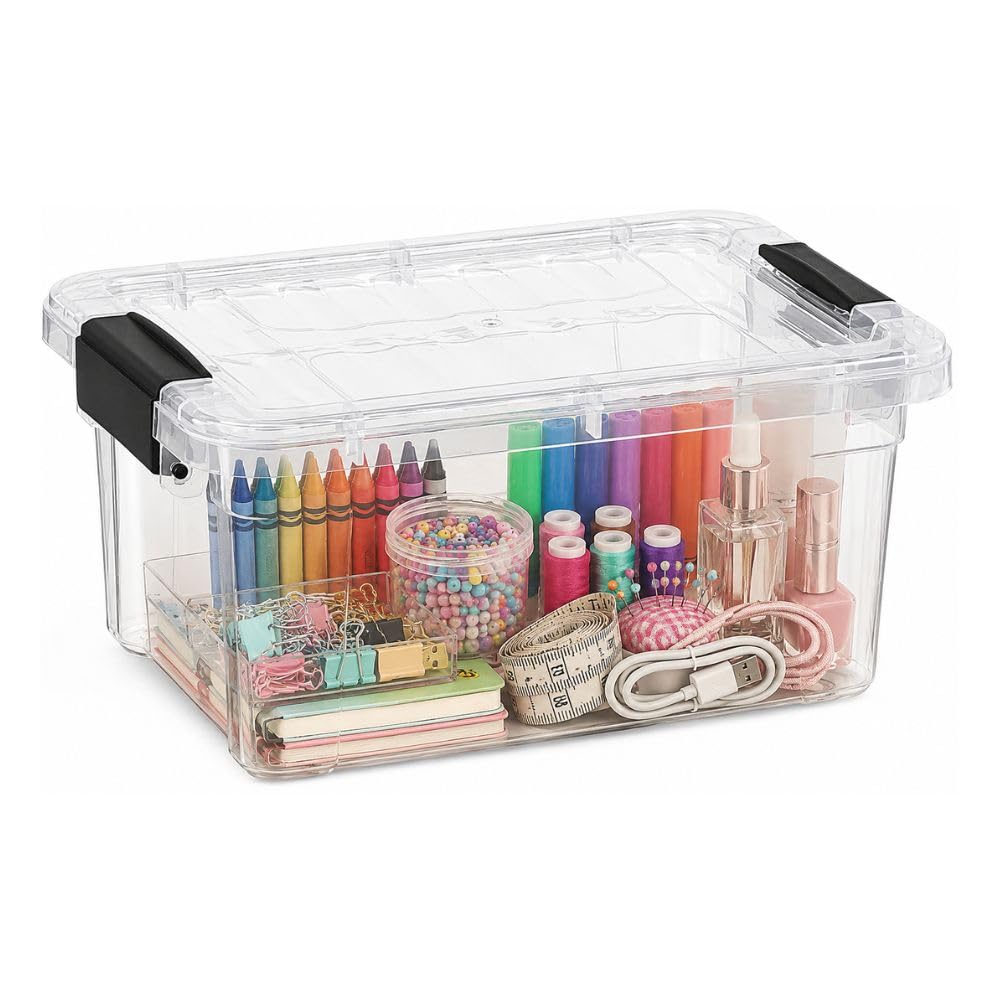 Superio Clear Plastic Storage Bins with Lid, 4.5 Quart Box, Organizing Containers, Stackable Plastic Tote for Home, Garage, Dorm, School, and Office
